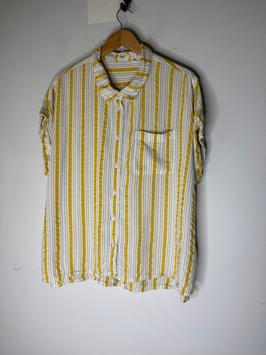 dylan Tops - Dylan Yellow White Stripe Collar Short Sleeve Button Down XL